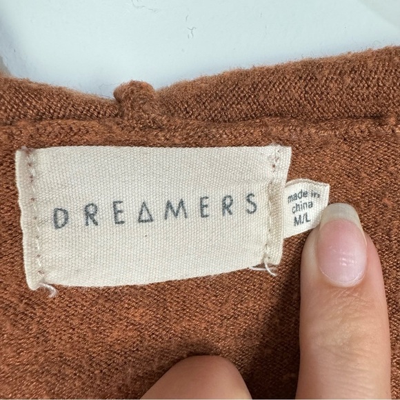 Dreamers Brown Hooded Lightweight Sweater Boho Fall Winter Casual Neutral - Picture 4 of 4